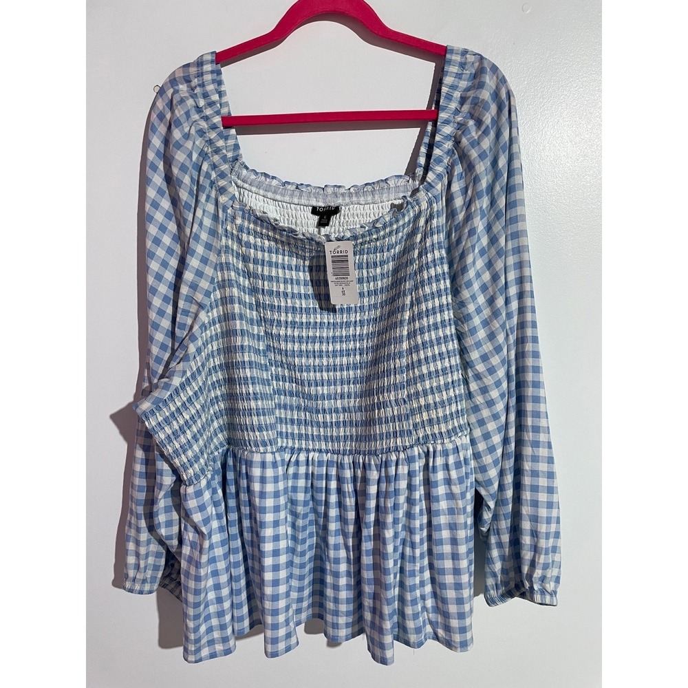 Torrid smocked bodice gingham blue top 6
